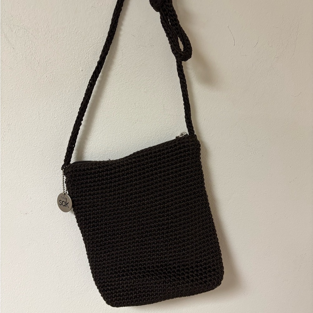 The Sak Black Crochet Crossbody Bag Small 8X7” Boho
